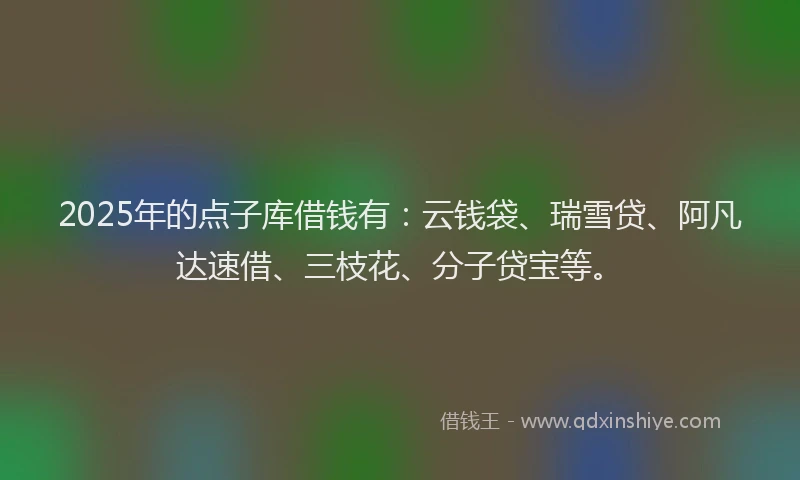 2025年的点子库借钱有：云钱袋、瑞雪贷、阿凡达速借、三枝花、分子贷宝等。