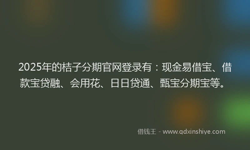 2025年的桔子分期官网登录有：现金易借宝、借款宝贷融、会用花、日日贷通、甄宝分期宝等。