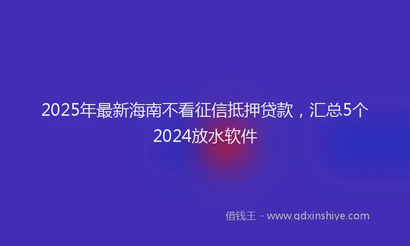 2025年最新海南不看征信抵押贷款，汇总5个2024放水软件