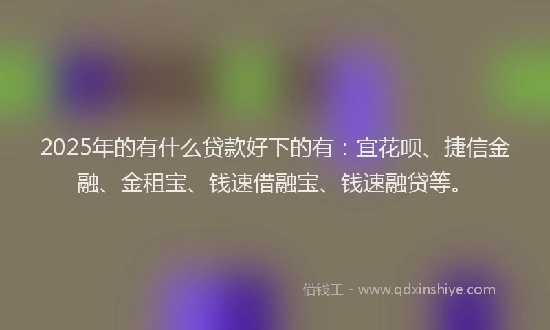 2025年的有什么贷款好下的有：宜花呗、捷信金融、金租宝、钱速借融宝、钱速融贷等。