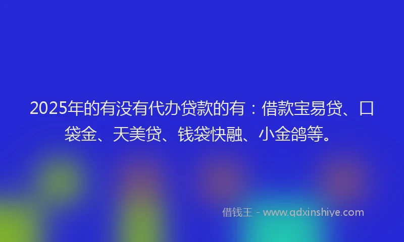 2025年的有没有代办贷款的有：借款宝易贷、口袋金、天美贷、钱袋快融、小金鸽等。