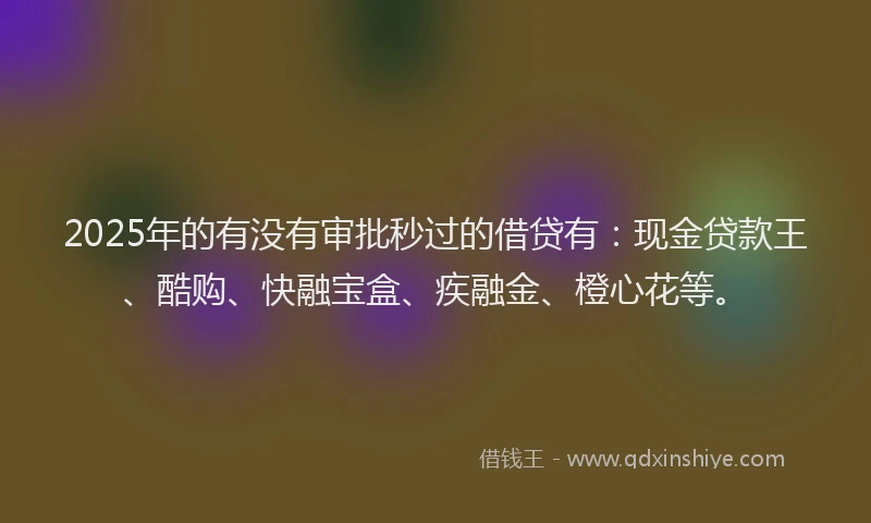 2025年的有没有审批秒过的借贷有：现金贷款王、酷购、快融宝盒、疾融金、橙心花等。