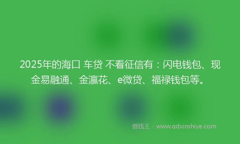2025年的海口 车贷 不看征信有：闪电钱包、现金易融通、金瀛花、e微贷、福禄钱包等。