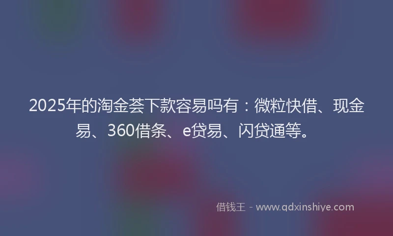 2025年的淘金荟下款容易吗有：微粒快借、现金易、360借条、e贷易、闪贷通等。