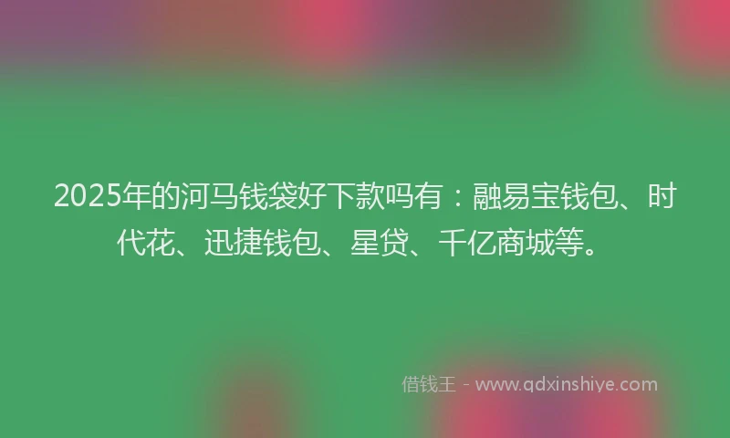 2025年的河马钱袋好下款吗有：融易宝钱包、时代花、迅捷钱包、星贷、千亿商城等。