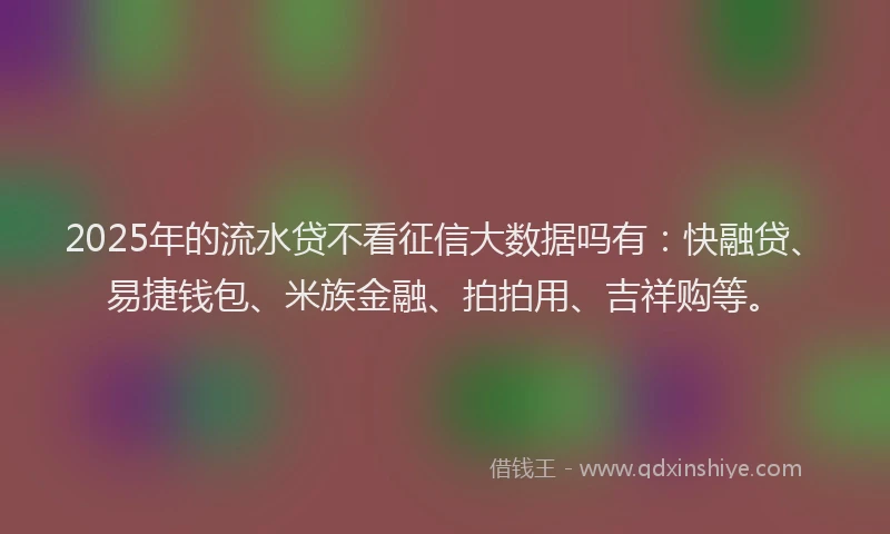 2025年的流水贷不看征信大数据吗有：快融贷、易捷钱包、米族金融、拍拍用、吉祥购等。