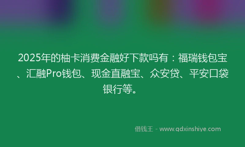 2025年的柚卡消费金融好下款吗有：福瑞钱包宝、汇融Pro钱包、现金直融宝、众安贷、平安口袋银行等。