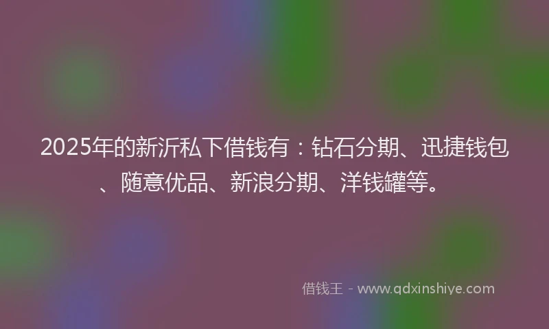 2025年的新沂私下借钱有：钻石分期、迅捷钱包、随意优品、新浪分期、洋钱罐等。