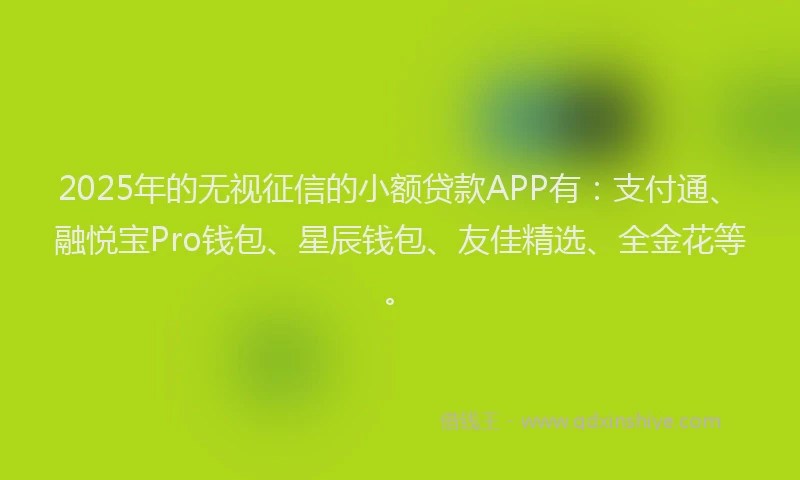 2025年的无视征信的小额贷款APP有：支付通、融悦宝Pro钱包、星辰钱包、友佳精选、全金花等。