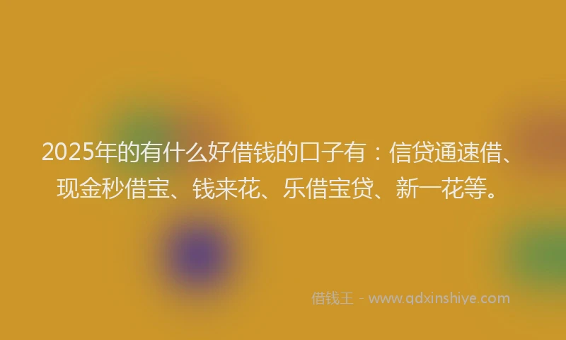 2025年的有什么好借钱的口子有：信贷通速借、现金秒借宝、钱来花、乐借宝贷、新一花等。