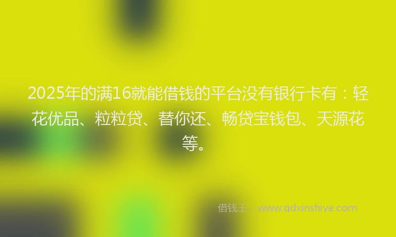 2025年的满16就能借钱的平台没有银行卡有：轻花优品、粒粒贷、替你还、畅贷宝钱包、天源花等。