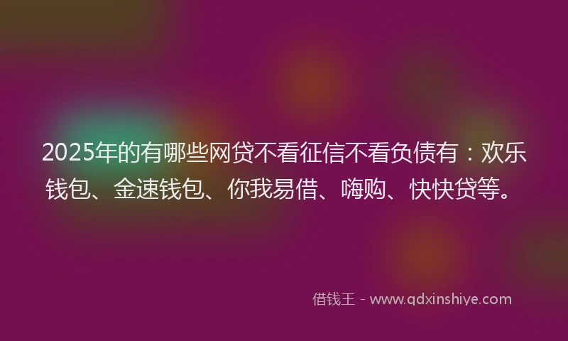 2025年的有哪些网贷不看征信不看负债有：欢乐钱包、金速钱包、你我易借、嗨购、快快贷等。