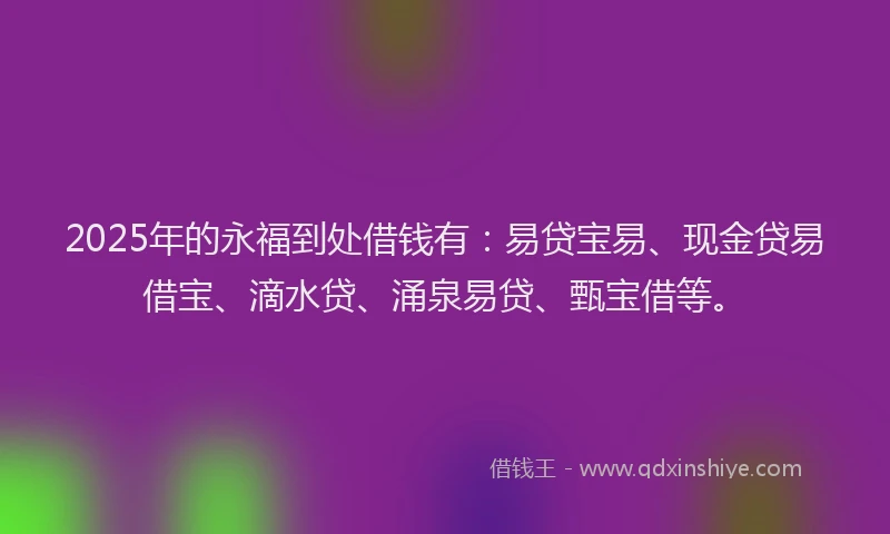 2025年的永福到处借钱有：易贷宝易、现金贷易借宝、滴水贷、涌泉易贷、甄宝借等。