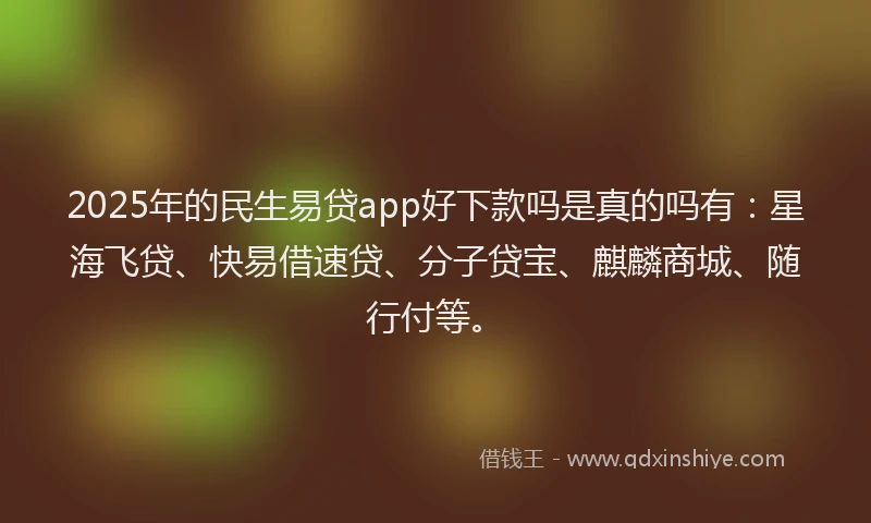 2025年的民生易贷app好下款吗是真的吗有：星海飞贷、快易借速贷、分子贷宝、麒麟商城、随行付等。