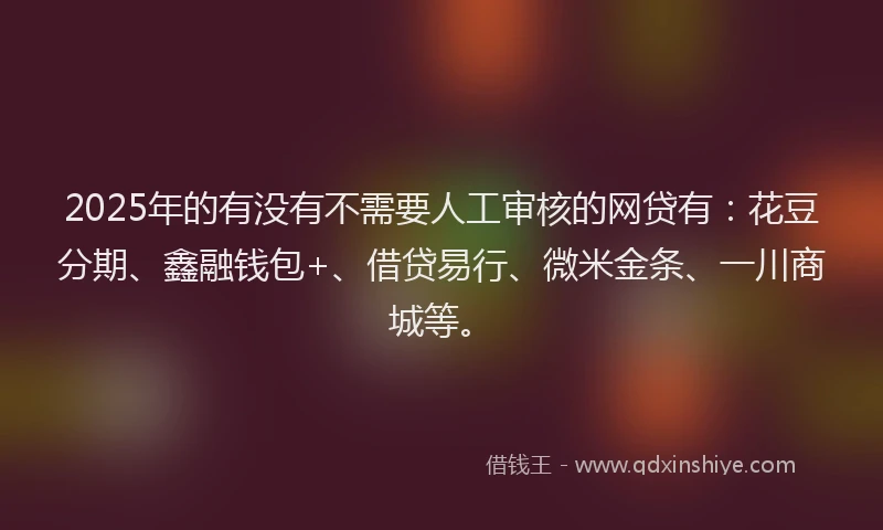 2025年的有没有不需要人工审核的网贷有：花豆分期、鑫融钱包+、借贷易行、微米金条、一川商城等。
