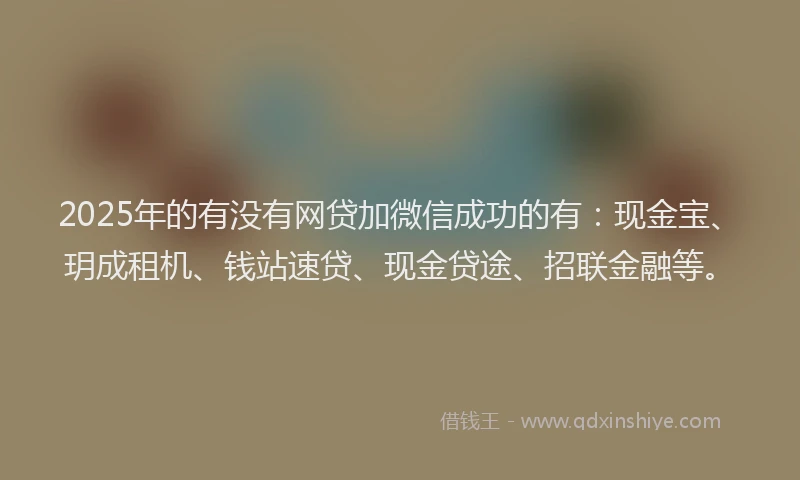 2025年的有没有网贷加微信成功的有：现金宝、玥成租机、钱站速贷、现金贷途、招联金融等。