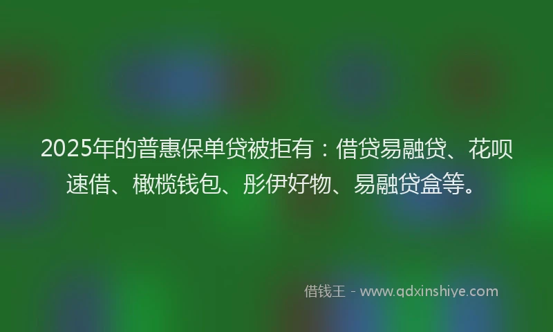 2025年的普惠保单贷被拒有：借贷易融贷、花呗速借、橄榄钱包、彤伊好物、易融贷盒等。