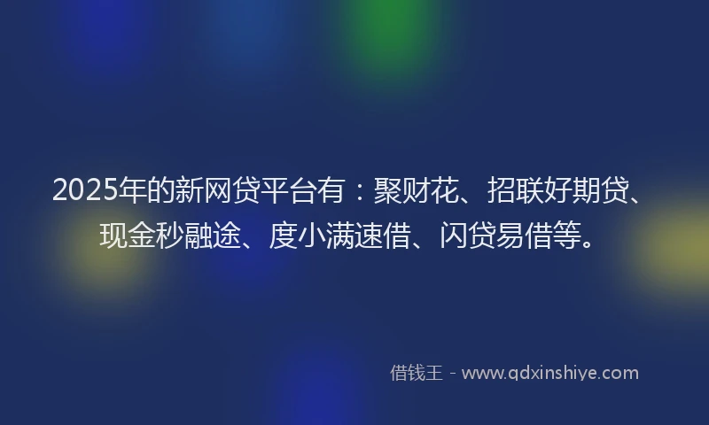2025年的新网贷平台有：聚财花、招联好期贷、现金秒融途、度小满速借、闪贷易借等。