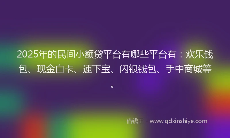 2025年的民间小额贷平台有哪些平台有：欢乐钱包、现金白卡、速下宝、闪银钱包、手中商城等。