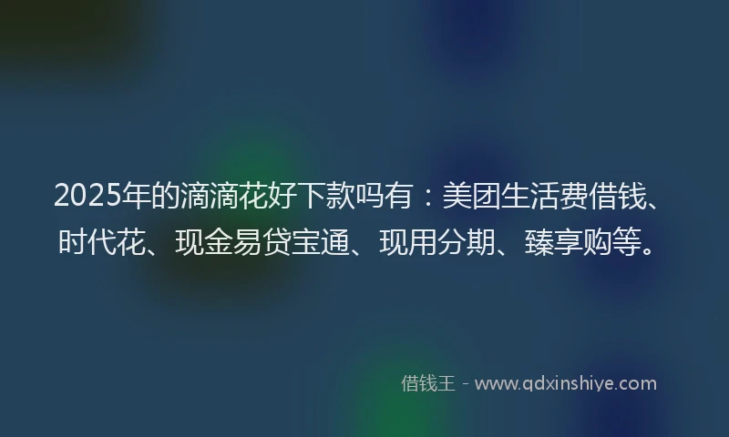 2025年的滴滴花好下款吗有：美团生活费借钱、时代花、现金易贷宝通、现用分期、臻享购等。