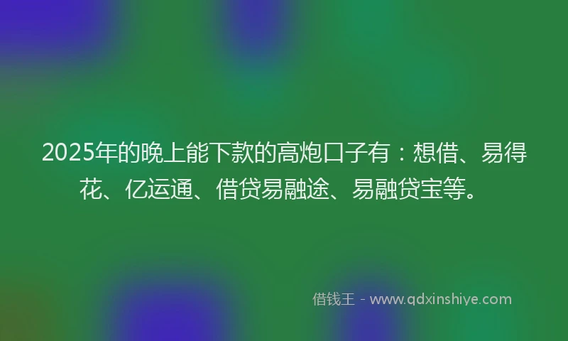 2025年的晚上能下款的高炮口子有：想借、易得花、亿运通、借贷易融途、易融贷宝等。