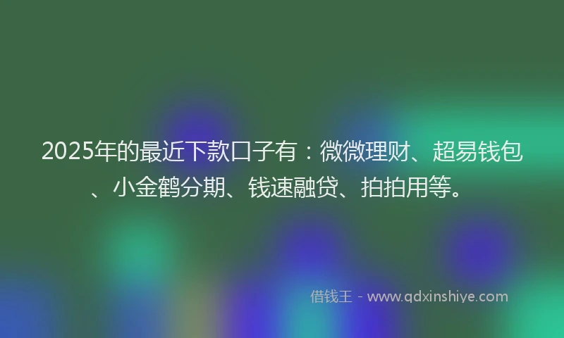2025年的最近下款口子有：微微理财、超易钱包、小金鹤分期、钱速融贷、拍拍用等。