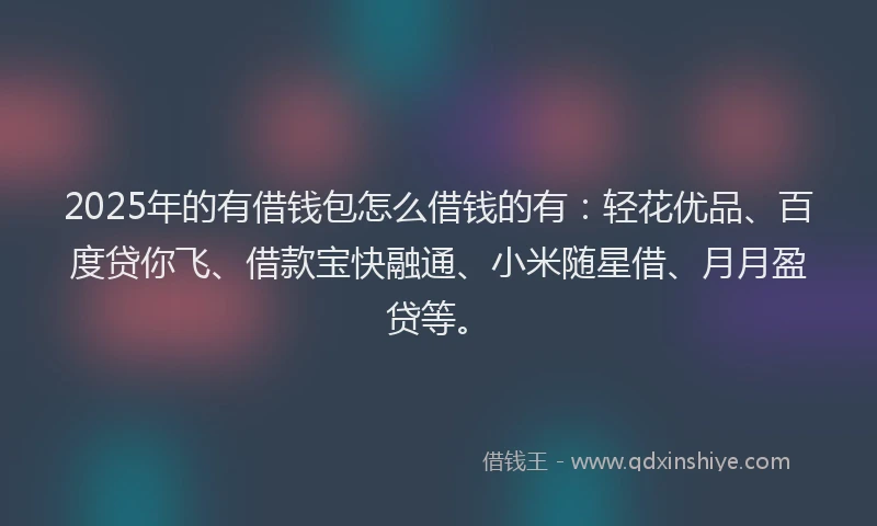2025年的有借钱包怎么借钱的有：轻花优品、百度贷你飞、借款宝快融通、小米随星借、月月盈贷等。