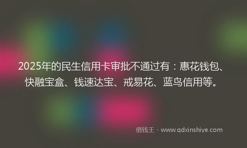 2025年的民生信用卡审批不通过有：惠花钱包、快融宝盒、钱速达宝、戒易花、蓝鸟信用等。
