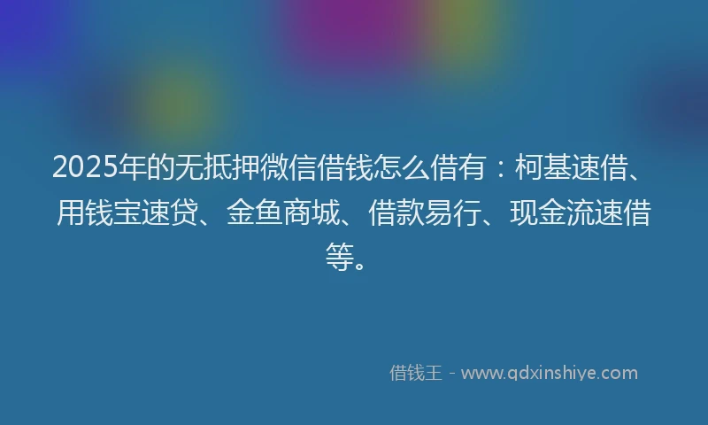 2025年的无抵押微信借钱怎么借有：柯基速借、用钱宝速贷、金鱼商城、借款易行、现金流速借等。