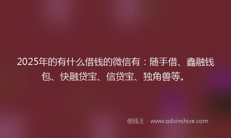 2025年的有什么借钱的微信有：随手借、鑫融钱包、快融贷宝、信贷宝、独角兽等。