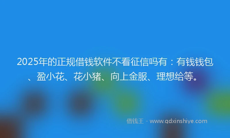 2025年的正规借钱软件不看征信吗有：有钱钱包、盈小花、花小猪、向上金服、理想给等。