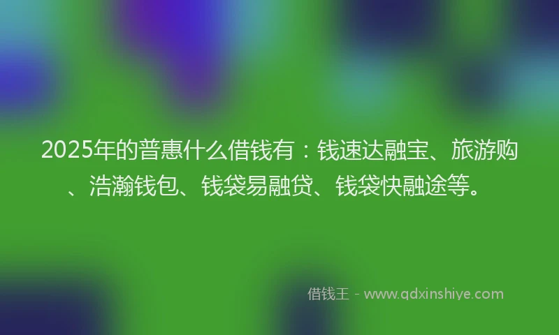 2025年的普惠什么借钱有：钱速达融宝、旅游购、浩瀚钱包、钱袋易融贷、钱袋快融途等。