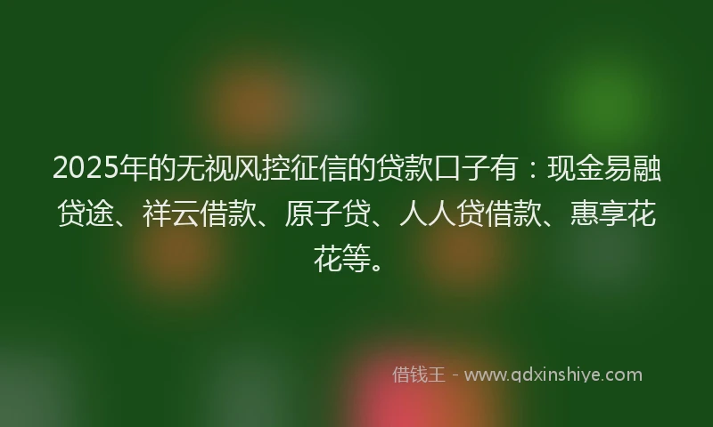 2025年的无视风控征信的贷款口子有：现金易融贷途、祥云借款、原子贷、人人贷借款、惠享花花等。