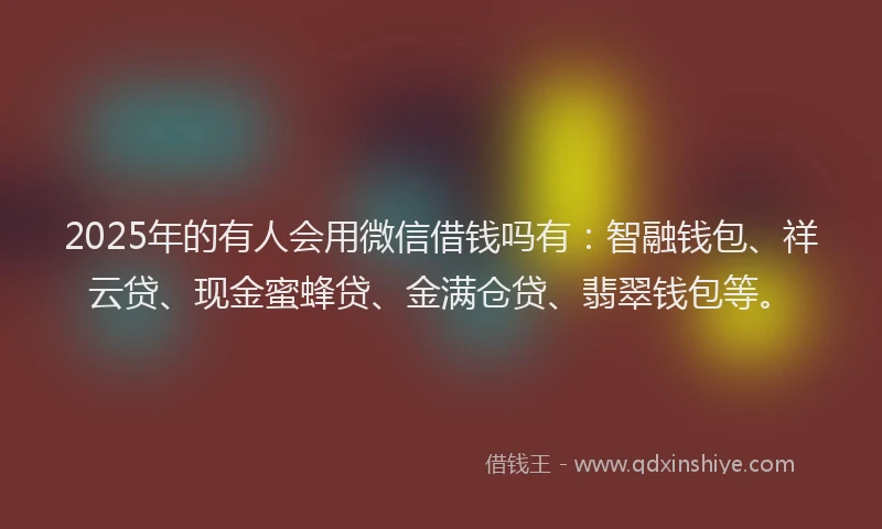 2025年的有人会用微信借钱吗有：智融钱包、祥云贷、现金蜜蜂贷、金满仓贷、翡翠钱包等。