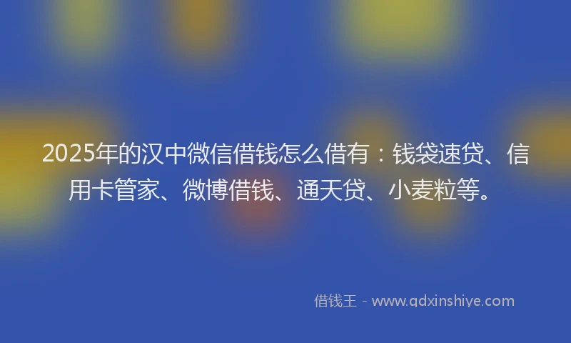 2025年的汉中微信借钱怎么借有：钱袋速贷、信用卡管家、微博借钱、通天贷、小麦粒等。