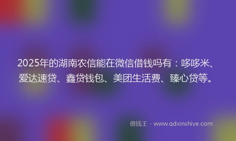 2025年的湖南农信能在微信借钱吗有：哆哆米、爱达速贷、鑫贷钱包、美团生活费、臻心贷等。