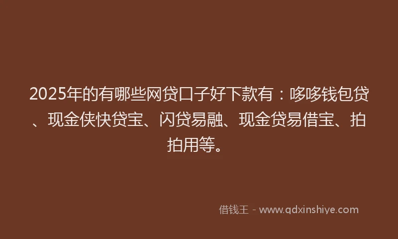 2025年的有哪些网贷口子好下款有：哆哆钱包贷、现金侠快贷宝、闪贷易融、现金贷易借宝、拍拍用等。