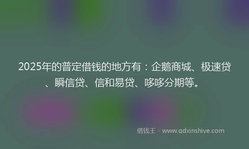 2025年的普定借钱的地方有：企鹅商城、极速贷、瞬信贷、信和易贷、哆哆分期等。