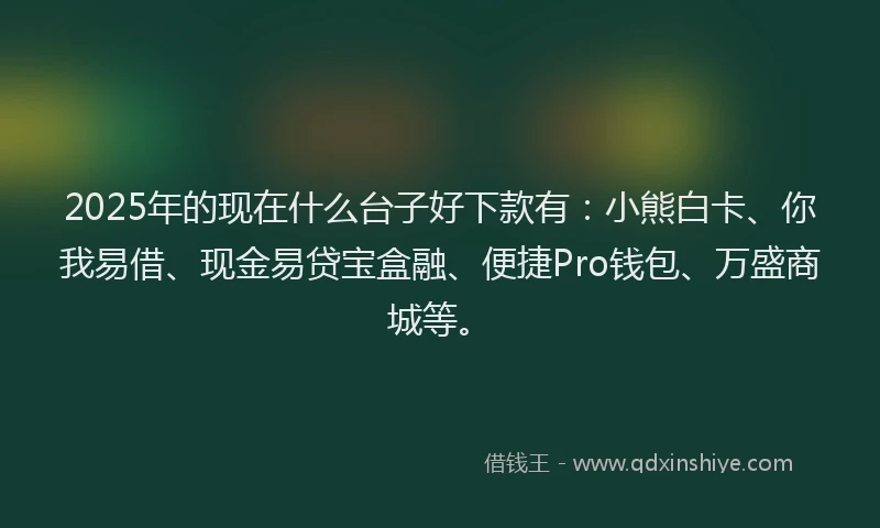 2025年的现在什么台子好下款有：小熊白卡、你我易借、现金易贷宝盒融、便捷Pro钱包、万盛商城等。