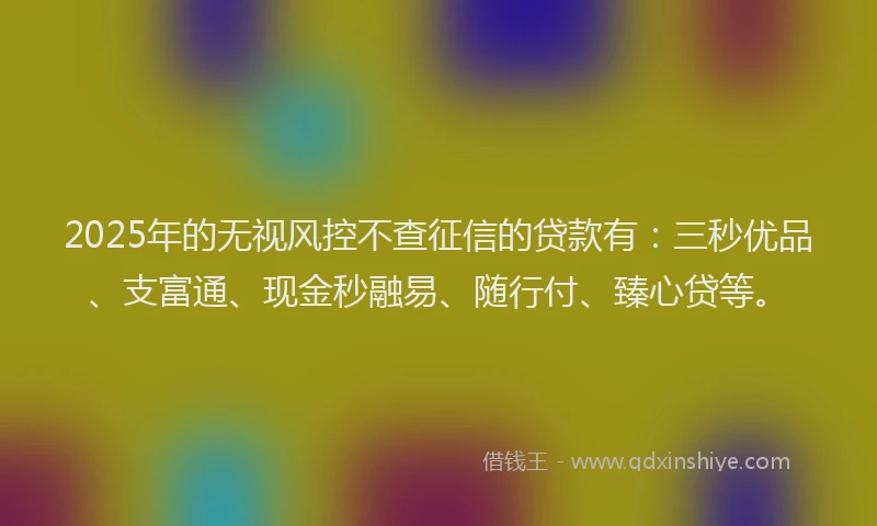 2025年的无视风控不查征信的贷款有：三秒优品、支富通、现金秒融易、随行付、臻心贷等。