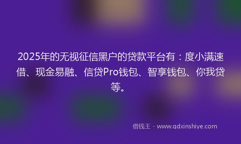 2025年的无视征信黑户的贷款平台有：度小满速借、现金易融、信贷Pro钱包、智享钱包、你我贷等。