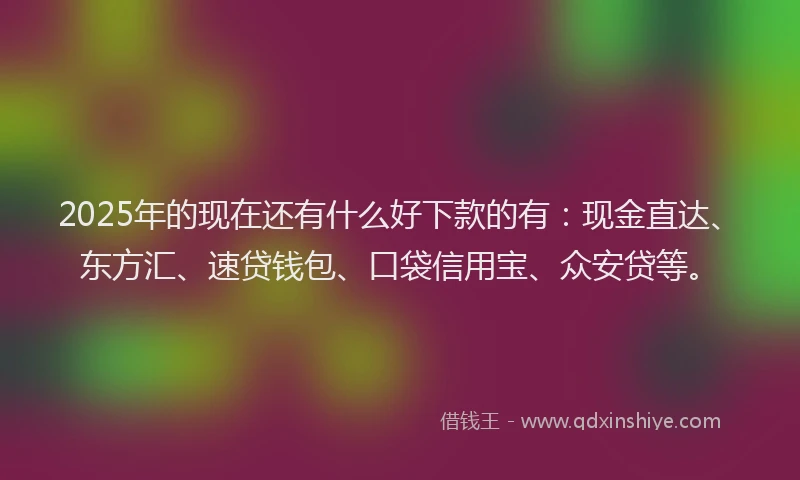 2025年的现在还有什么好下款的有：现金直达、东方汇、速贷钱包、口袋信用宝、众安贷等。
