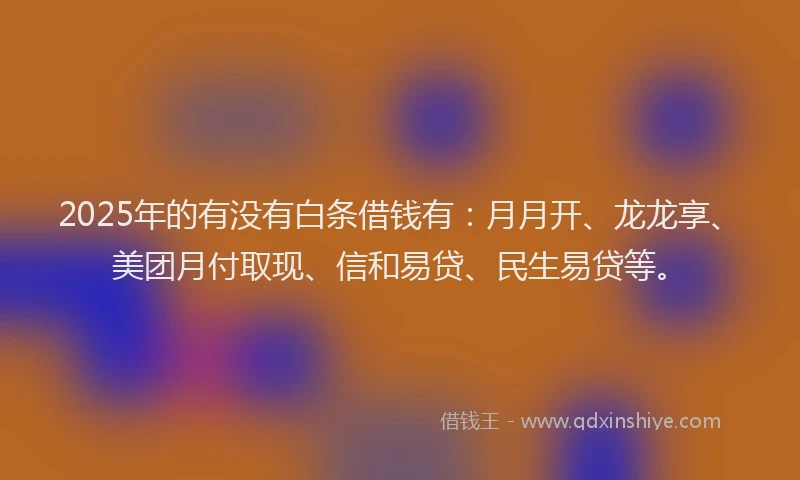 2025年的有没有白条借钱有：月月开、龙龙享、美团月付取现、信和易贷、民生易贷等。
