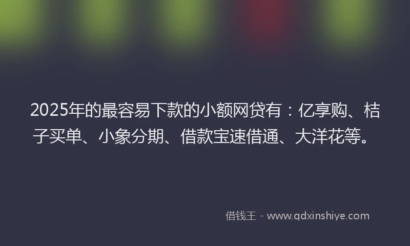 2025年的最容易下款的小额网贷有：亿享购、桔子买单、小象分期、借款宝速借通、大洋花等。