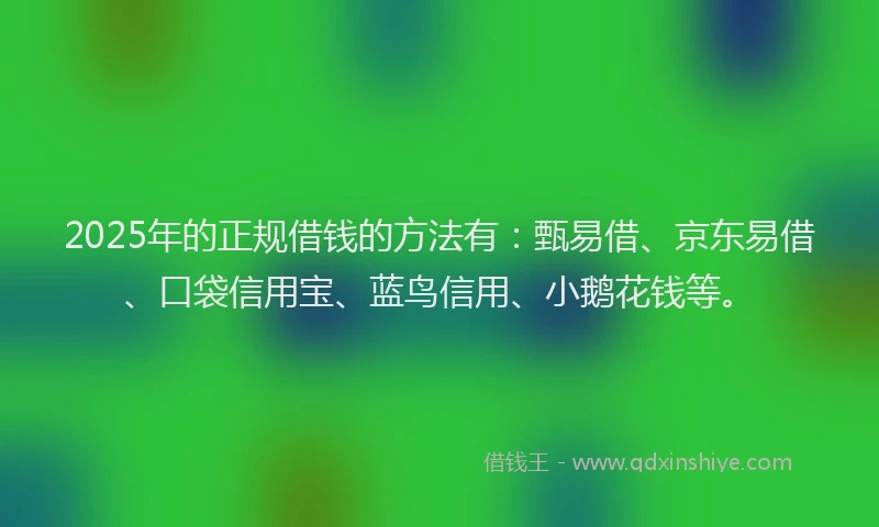 2025年的正规借钱的方法有：甄易借、京东易借、口袋信用宝、蓝鸟信用、小鹅花钱等。