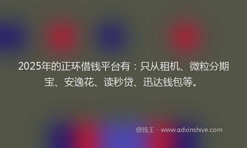 2025年的正环借钱平台有：只从租机、微粒分期宝、安逸花、读秒贷、迅达钱包等。
