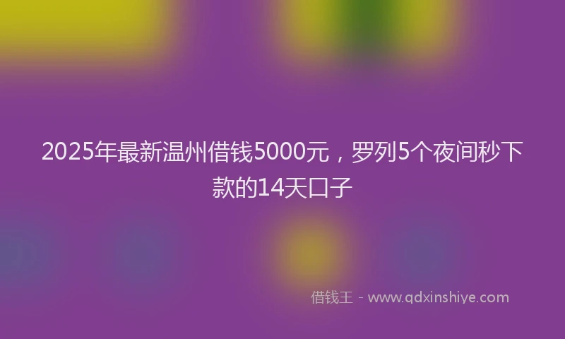 2025年最新温州借钱5000元，罗列5个夜间秒下款的14天口子