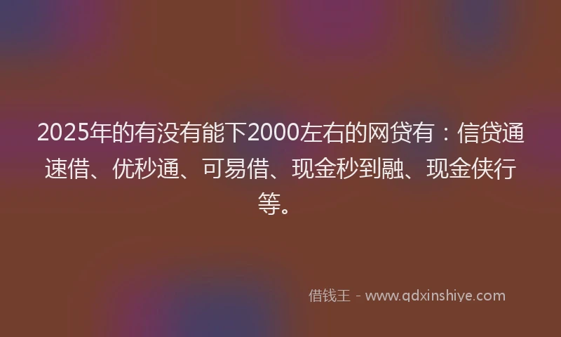 2025年的有没有能下2000左右的网贷有：信贷通速借、优秒通、可易借、现金秒到融、现金侠行等。