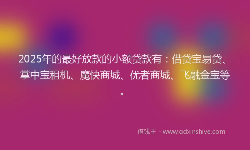2025年的最好放款的小额贷款有：借贷宝易贷、掌中宝租机、魔快商城、优者商城、飞融金宝等。