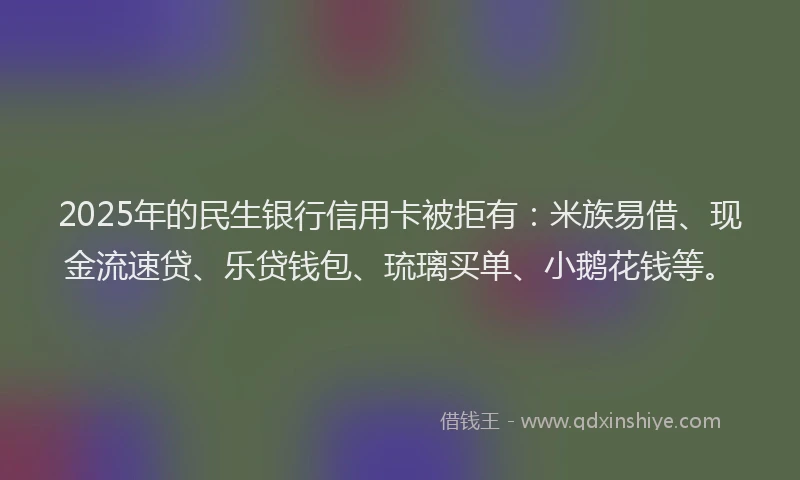 2025年的民生银行信用卡被拒有：米族易借、现金流速贷、乐贷钱包、琉璃买单、小鹅花钱等。